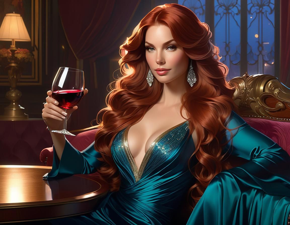 Hyperrealistic Portrait of a Woman with Wine