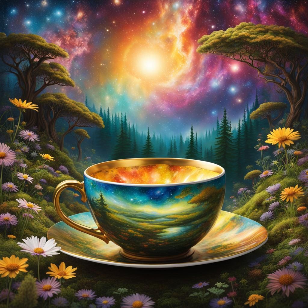 Galaxy in Coffee Cup: Fairy Tale Illustration