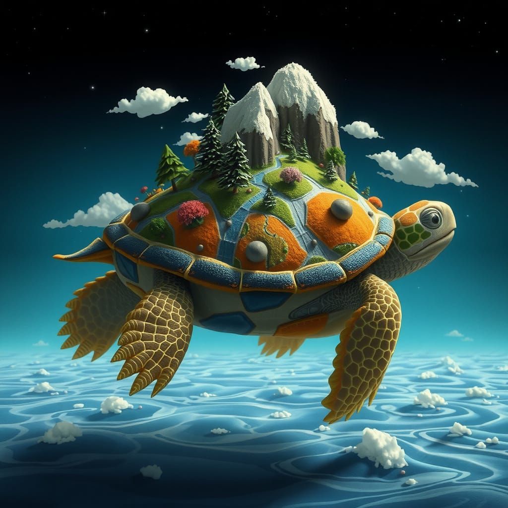Patchwork Turtle Carries Miniature Ghibli-Style World