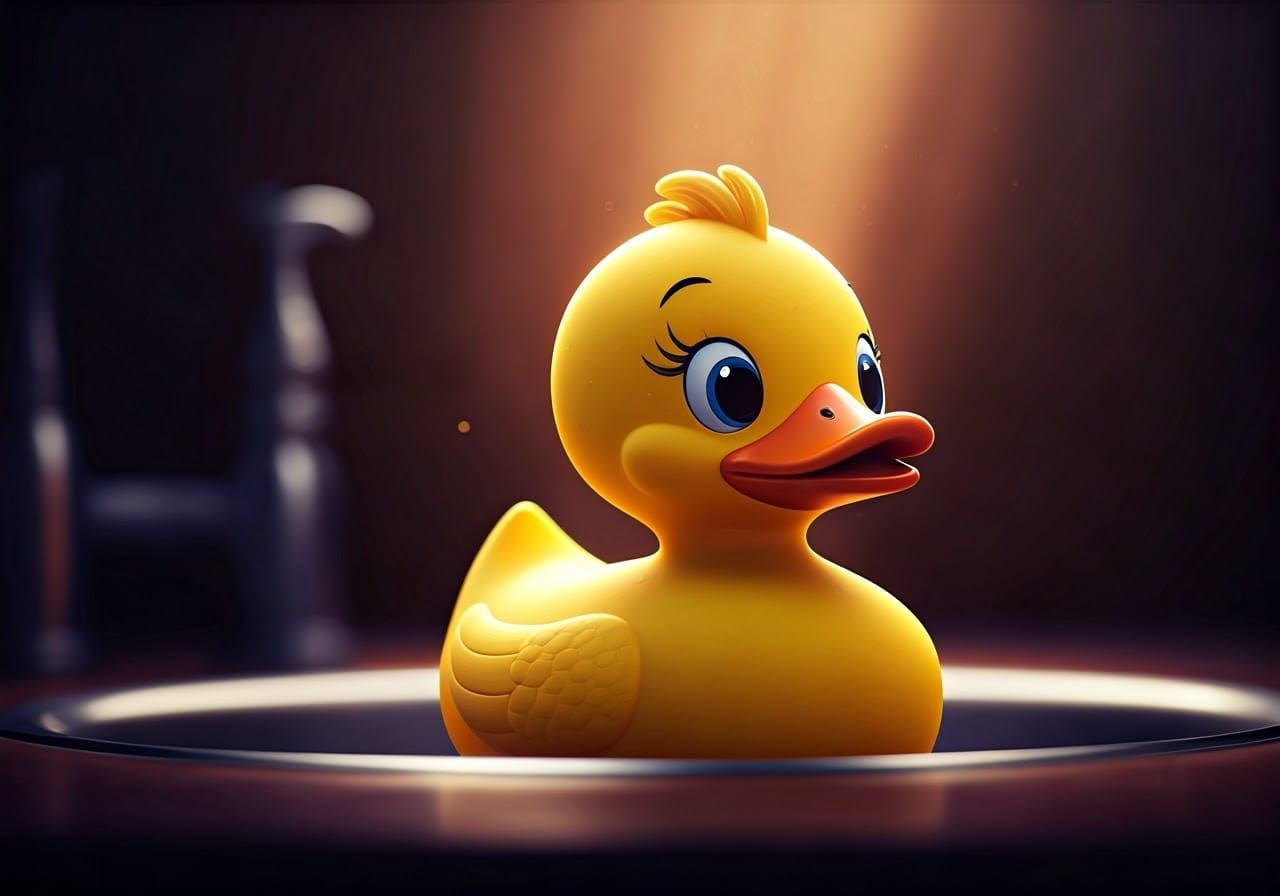 Tiny Disney Pixar Rubber Duck in a Kitchen Sink, Detailed, A...
