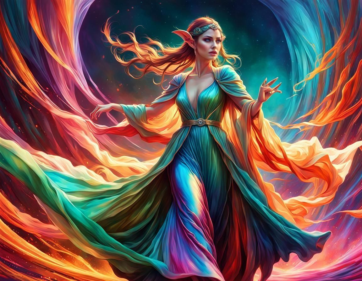 Elf Warrior Strikes Abomination: Polychromatic Splash Art
