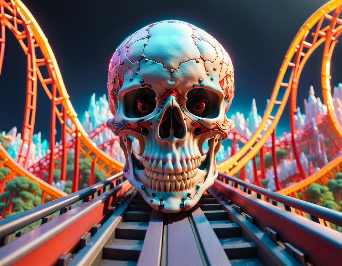 Glowing Skull Theme Park Rollercoaster
