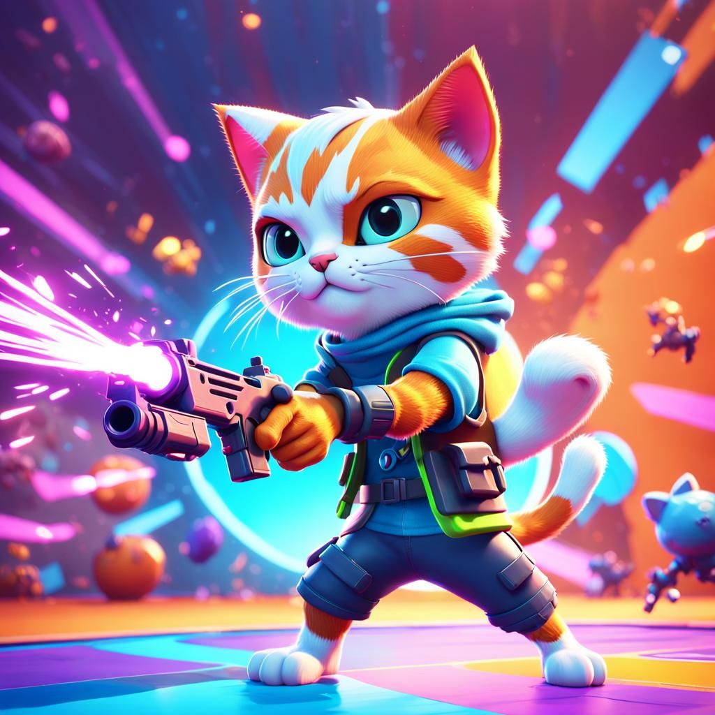 Vibrant Fortnite Arena Action in Pixar-Style Digital Art