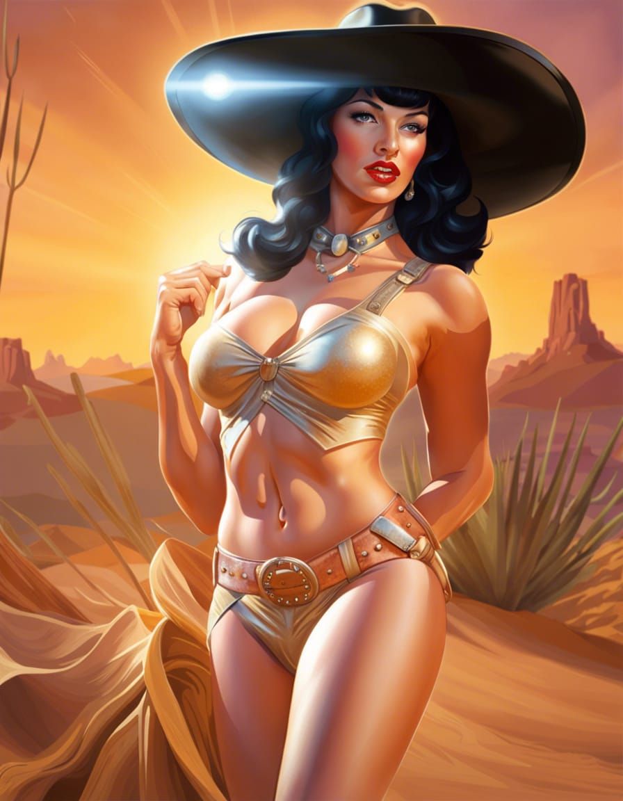 Golden Cowgirl Betty ready to ride by Per.