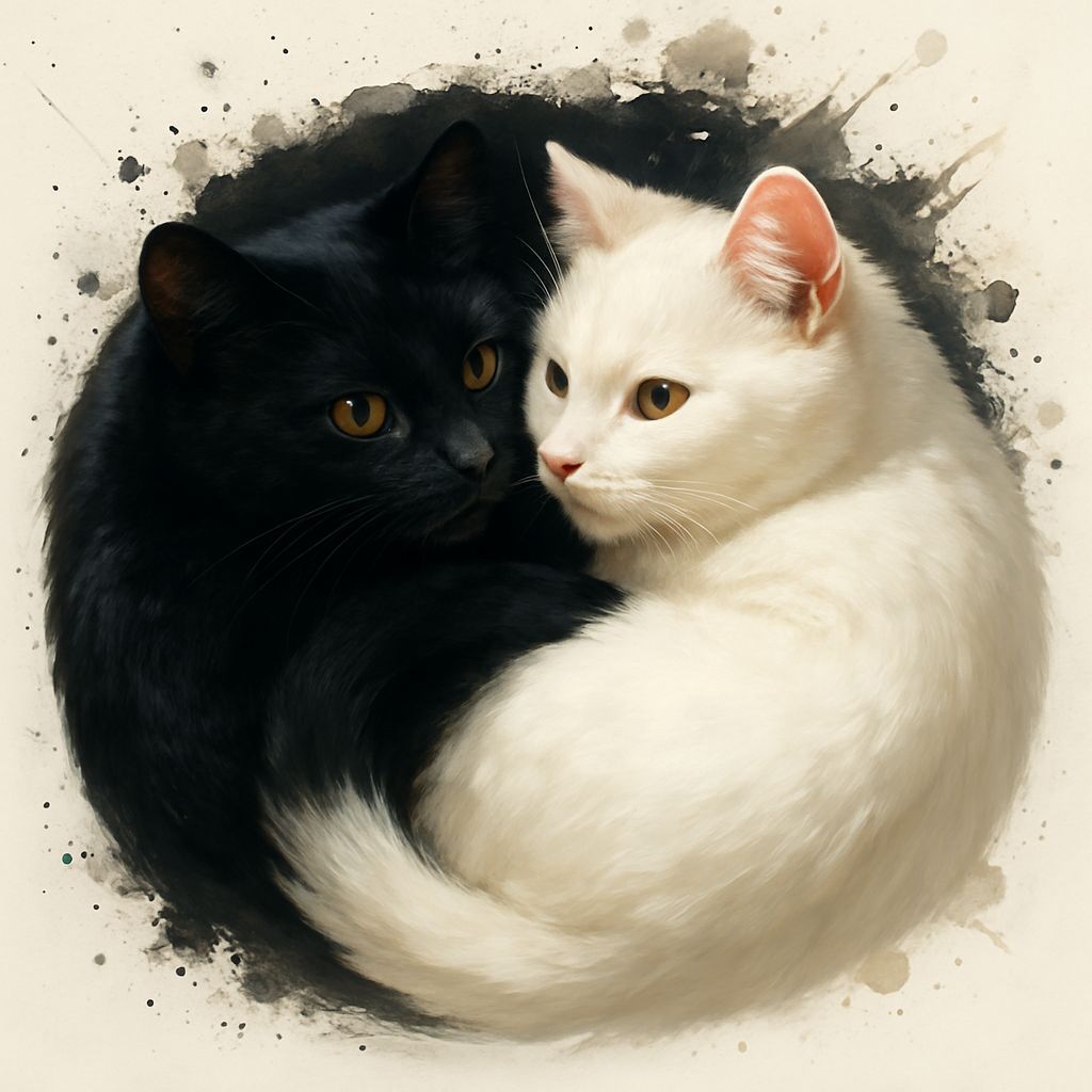 Two Cute Cats Cuddling in Yin Yang Pose