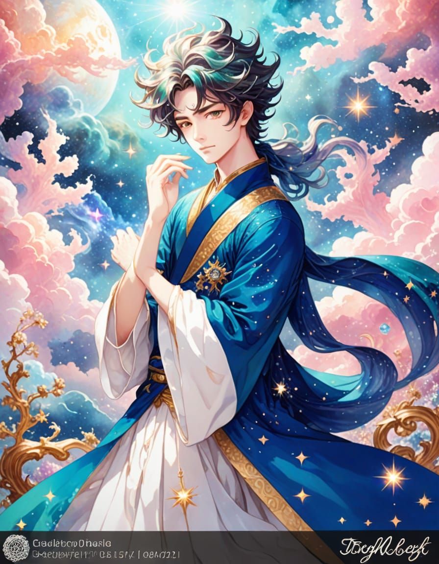 Cosmic Merman Portrait in Ethereal Style