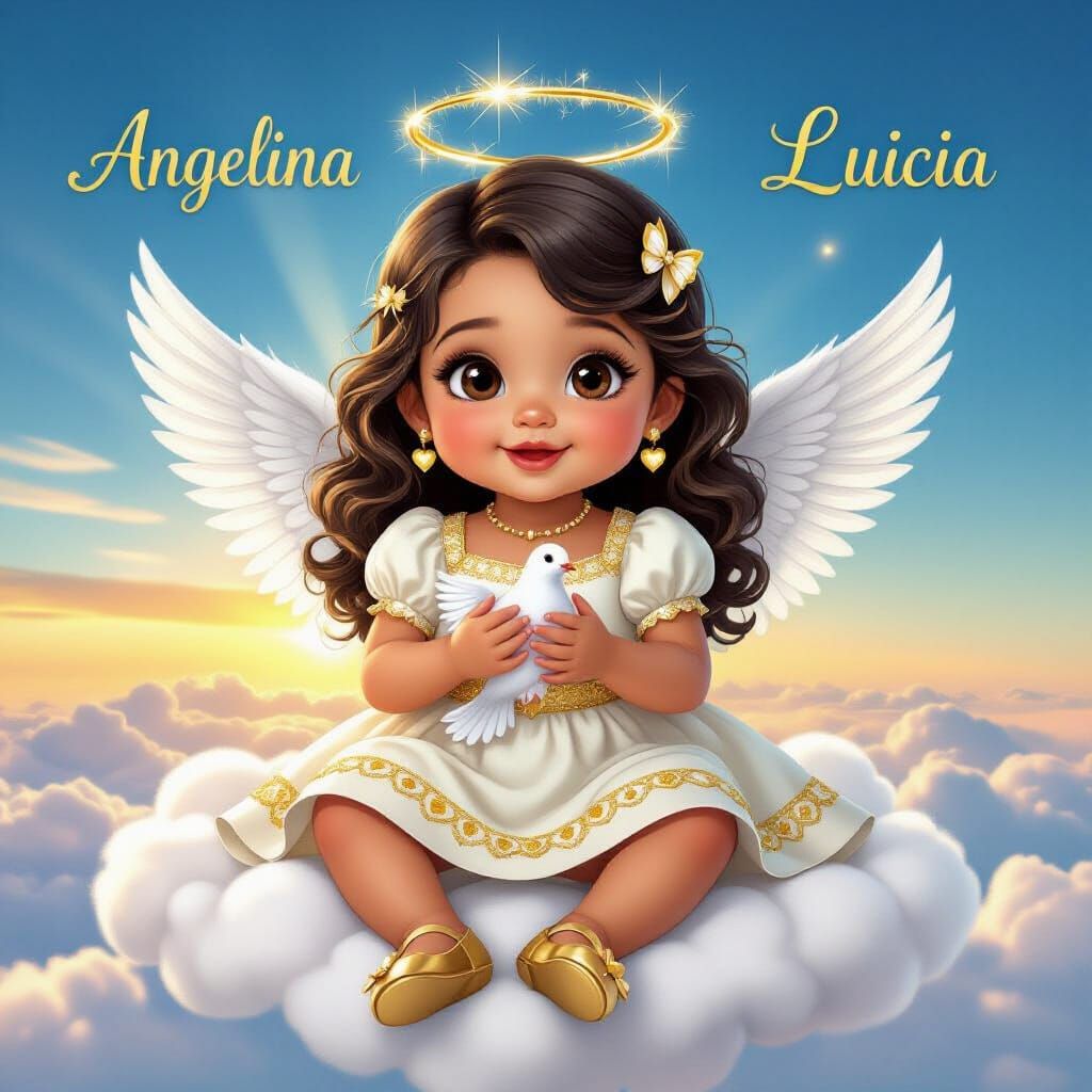 Angelina Lucia in Heaven with Dove, Dreamlike Digital Painti...