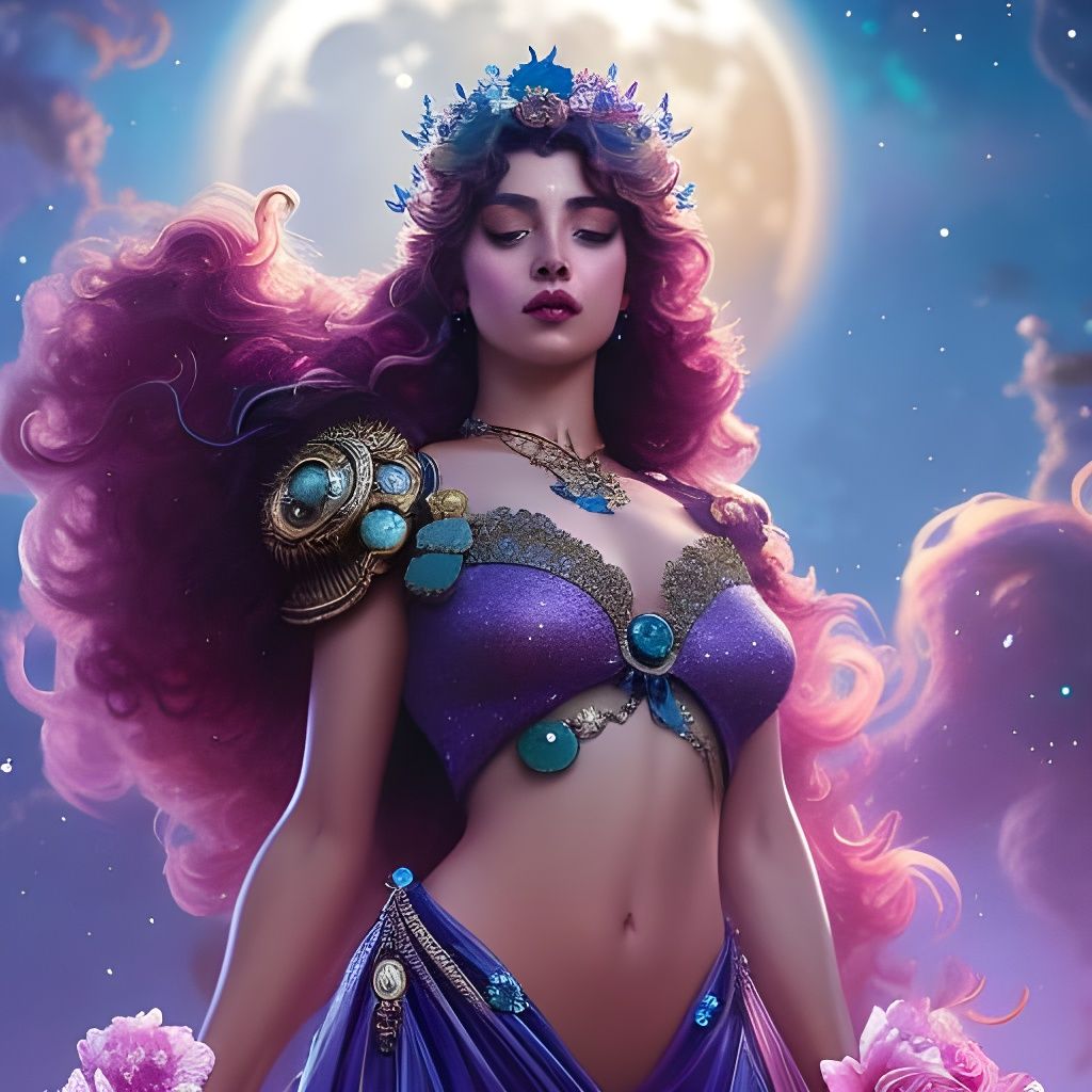 Ethereal Moon Queen Portrait with Crystals