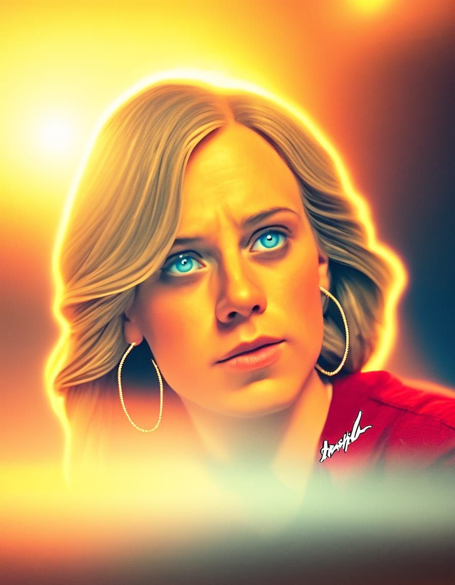 Golden Light Fills a Person's Face as They Gaze at the Sky i...