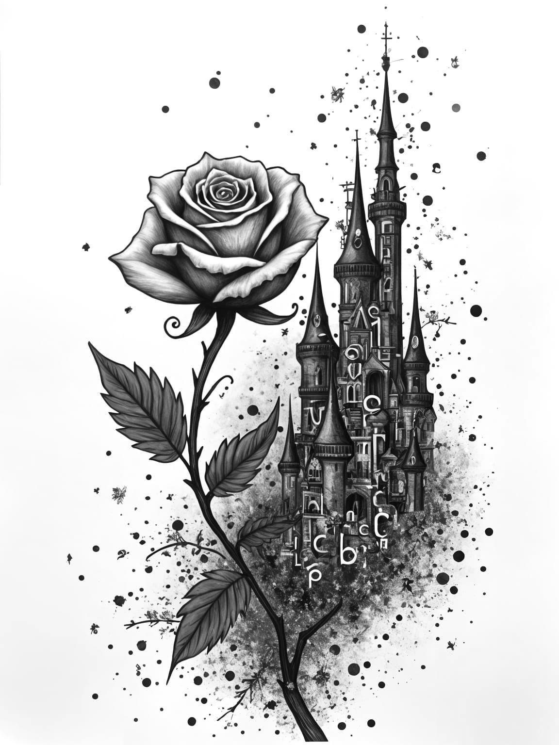Elegant Rose Castle Typewriter Art