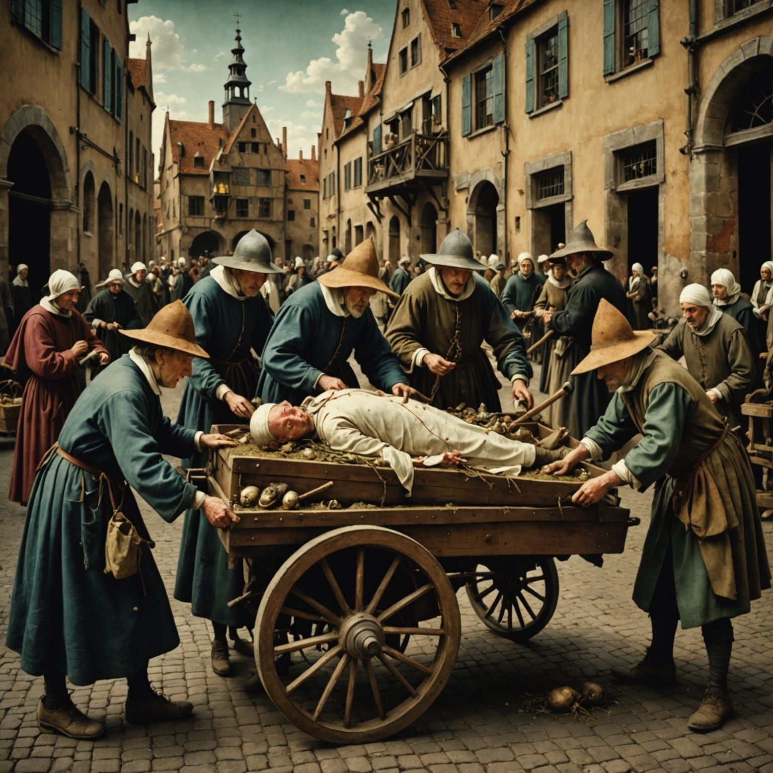 Plague Victims in a Mournful Cart - Hyperrealistic Art