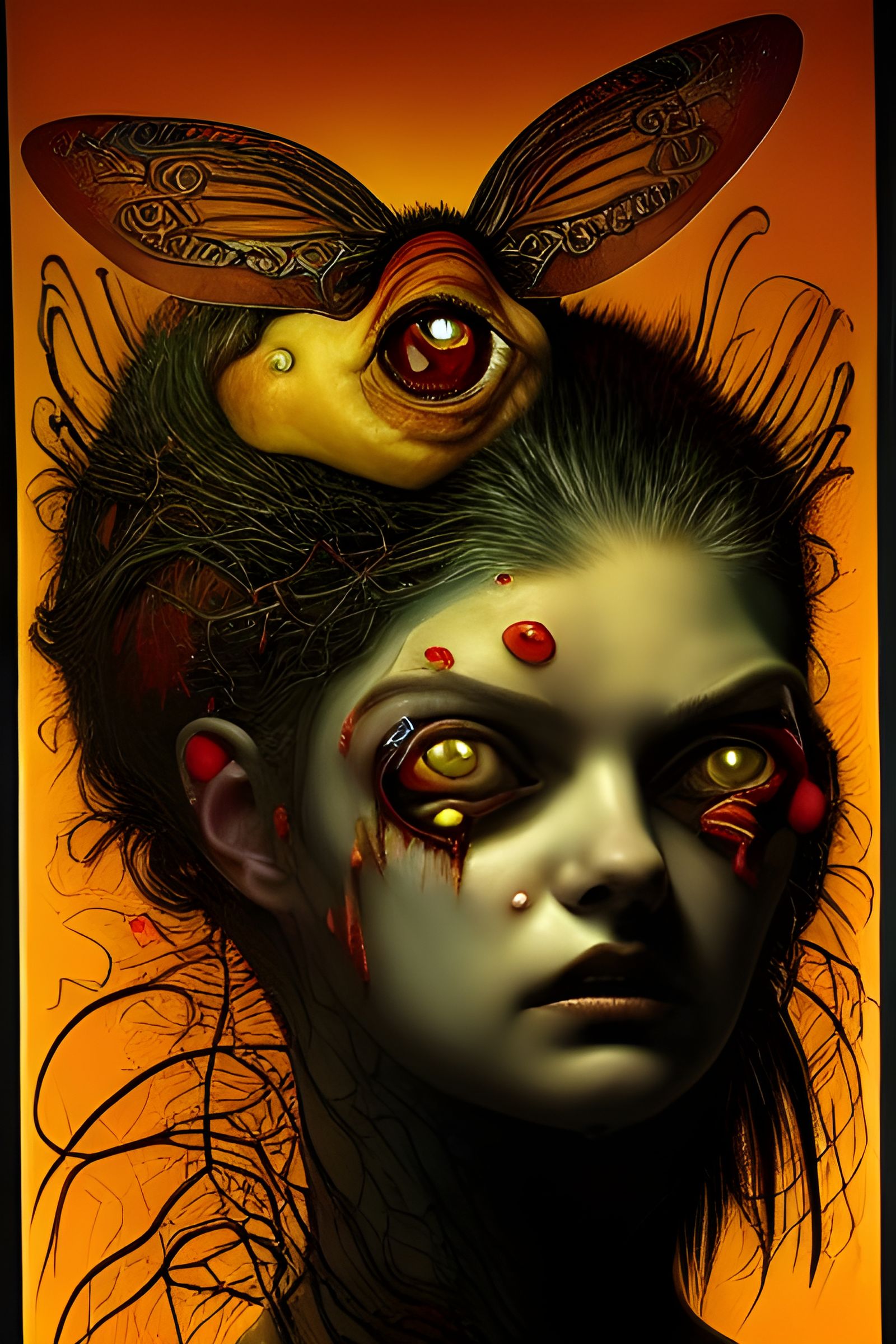 Ecstatic Woman in Succubus Feast, Gothic Acrylic Art