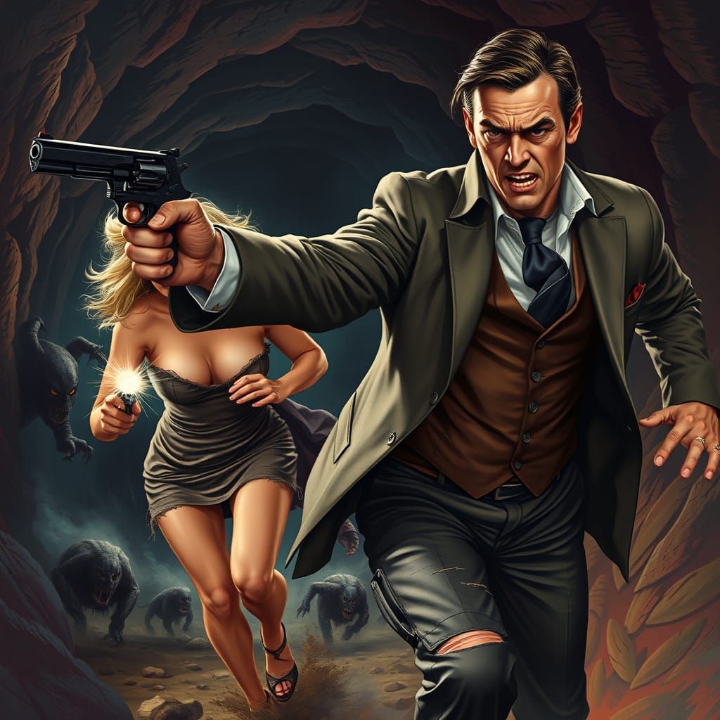 Private Detective Fights Monsters in Dark Cave