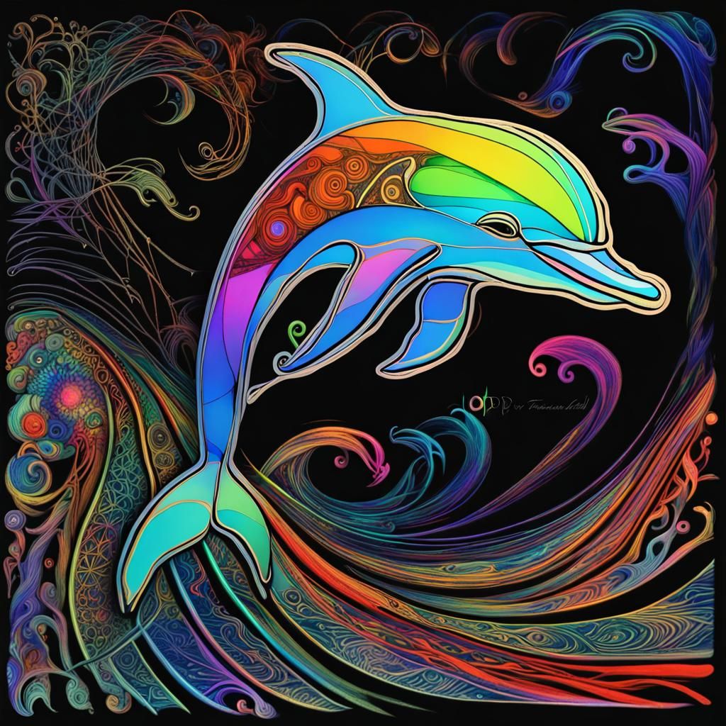 Neon Dolphin in Art Nouveau Bauhaus Style