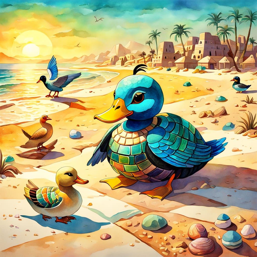 Surreal Egyptian Scarab Beetle Overlapping Beach Scene