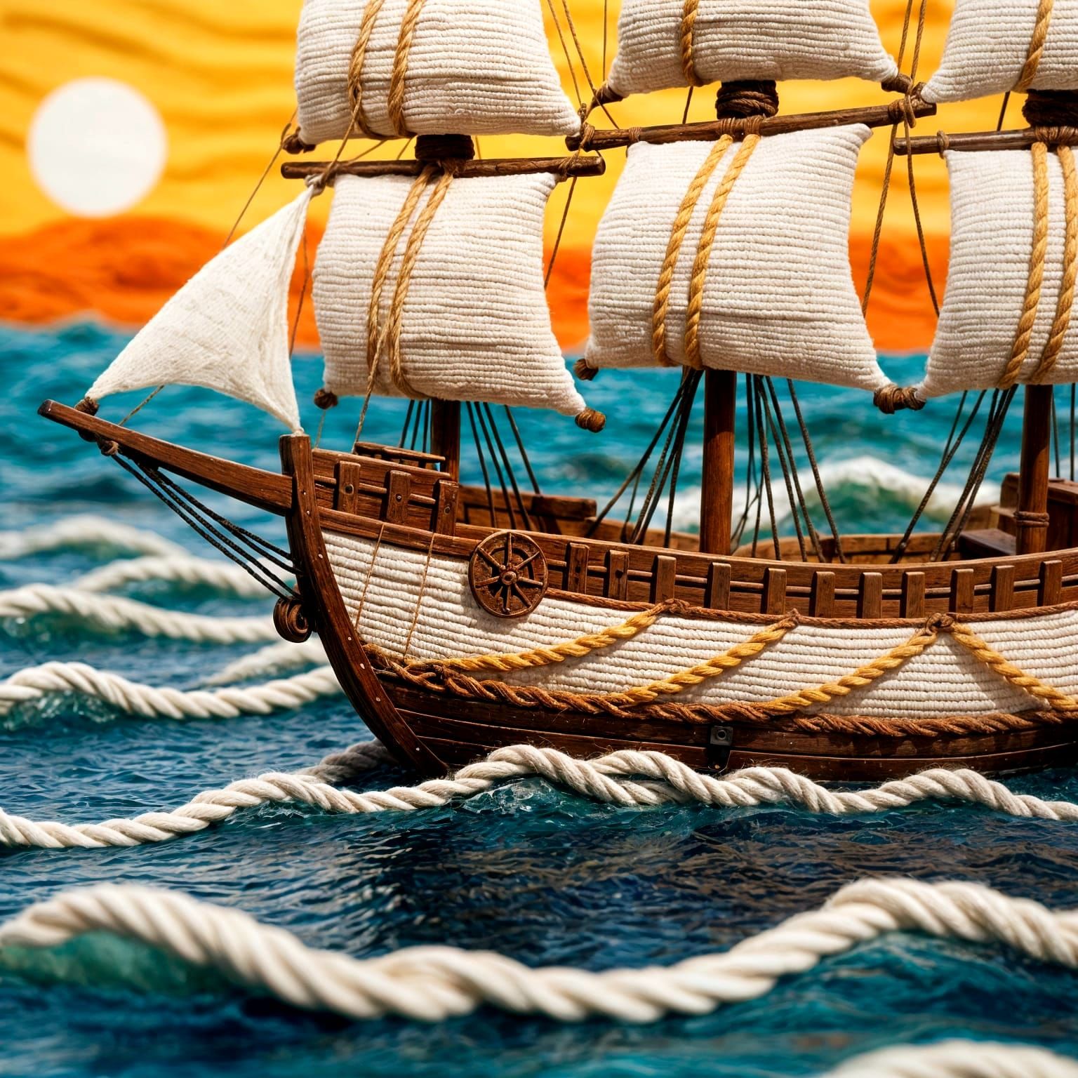 Spanish Galleon Made from Rope and Yarn