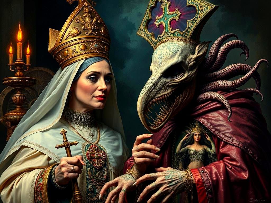 Unholy Marriage: Surreal Digital Painting of Anti-Pope