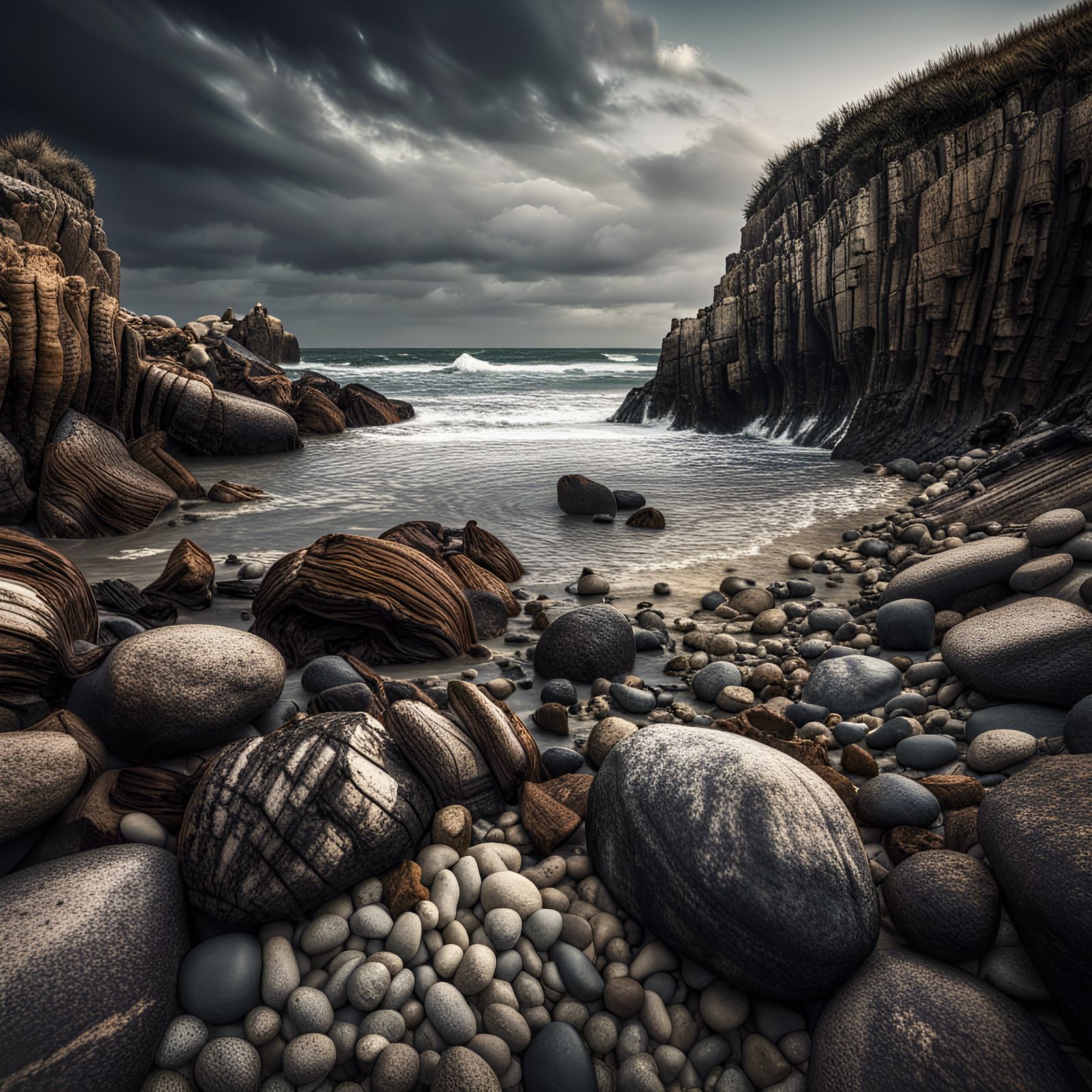Hyperrealistic Rocky Shoreline Coastal Beach in HDR