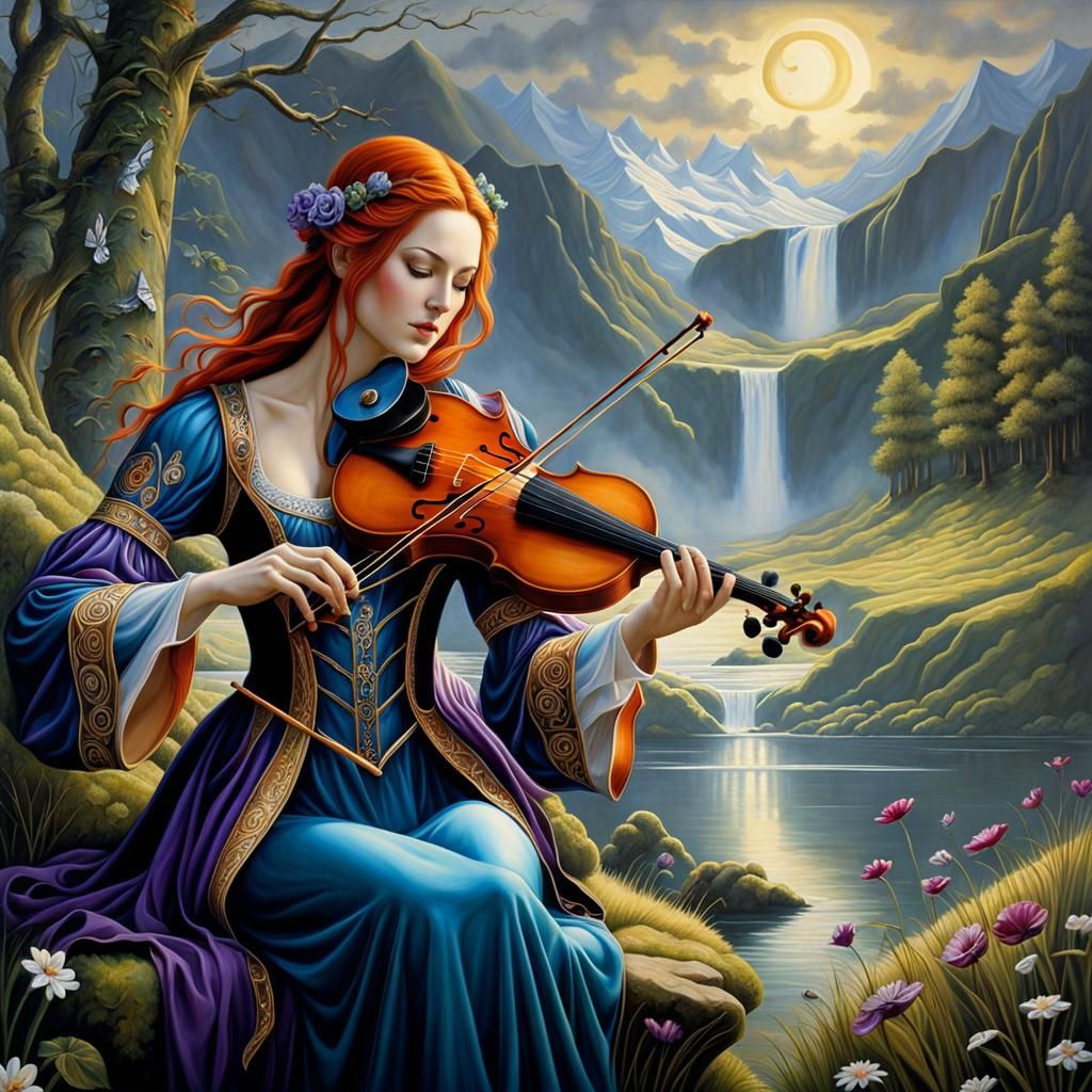 Fantasy Highlands Musician in Detailed Oil Painting