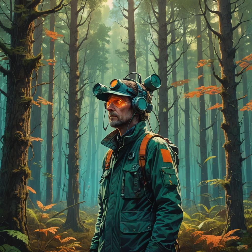 Radio Head in Mystical Forest: Digital Art