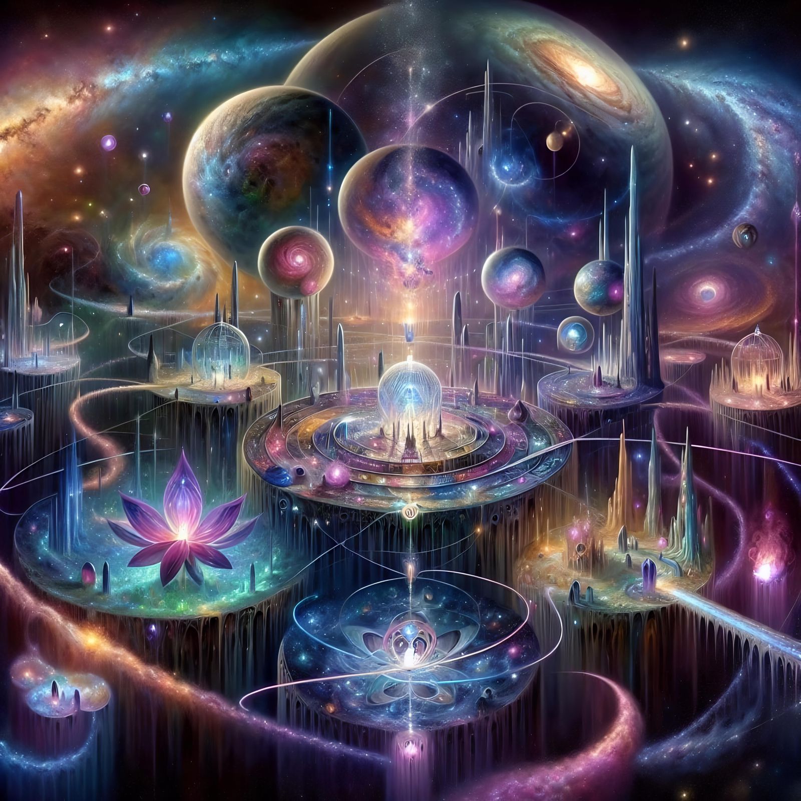 Celestial Nexus: A Galaxy's Heart in Iridescent Hues