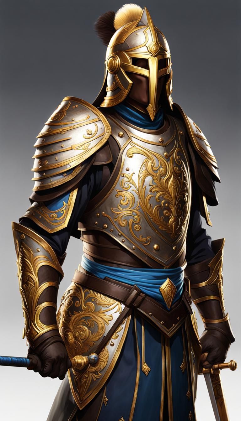 Noble Warrior with Spear of Light and Golden Armor
