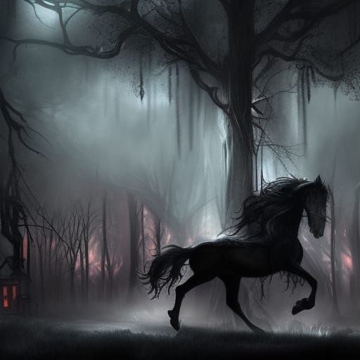 Gothic Carousel in Dark Woods: Fantasy Concept Art