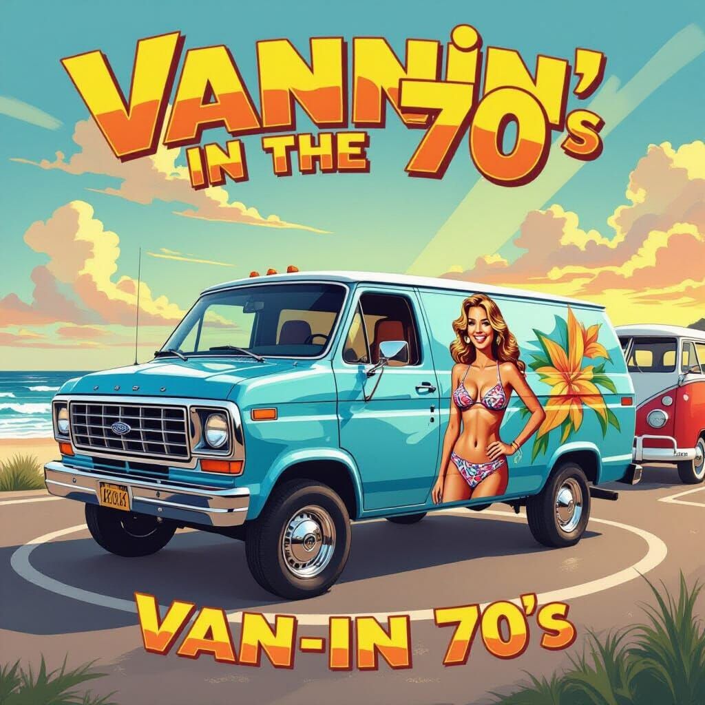 1976 Ford Van Mural with Bikini Woman, Retro Airbrush Style