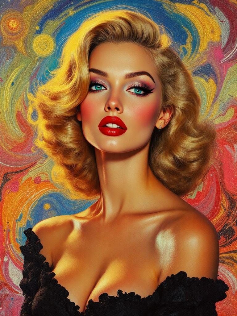 1950s Pin-Up in Van Gogh and Max Headroom Aesthetic