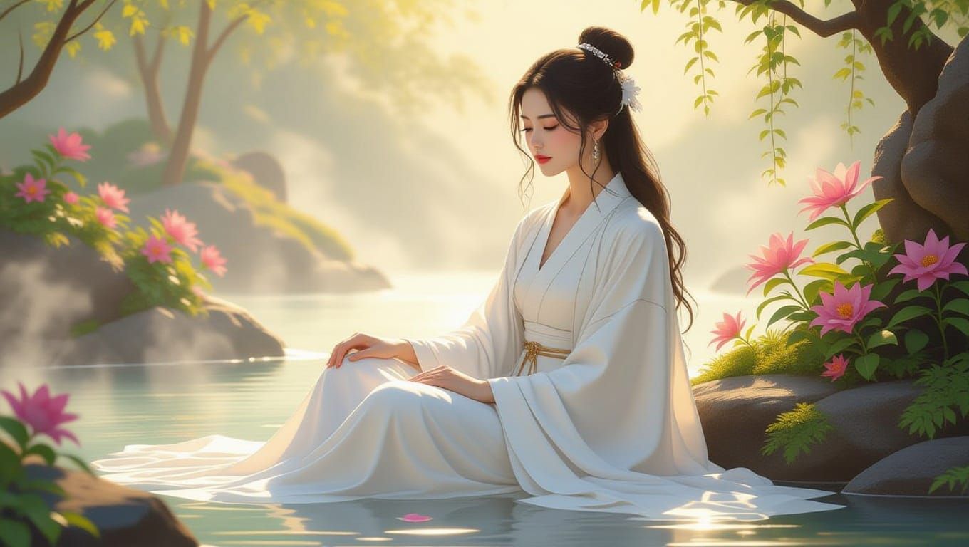 Ethereal Goddess in Luminous Oasis