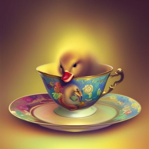 Rainbow Baby Duck in Teacup Portrait