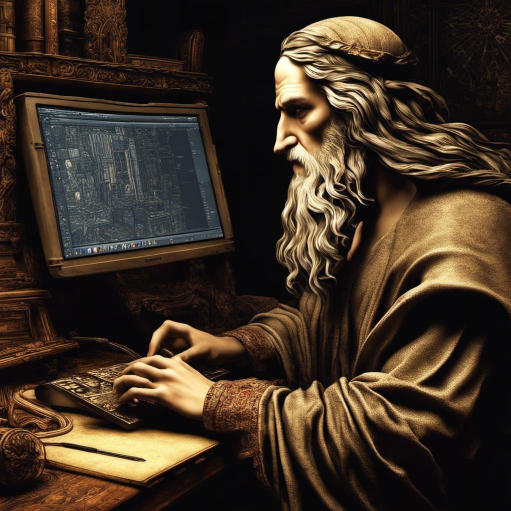 Da Vinci Using MacBook Pro: Hyperrealistic Render