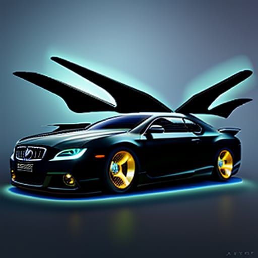 Futuristic Flying Car with Wings and Lights