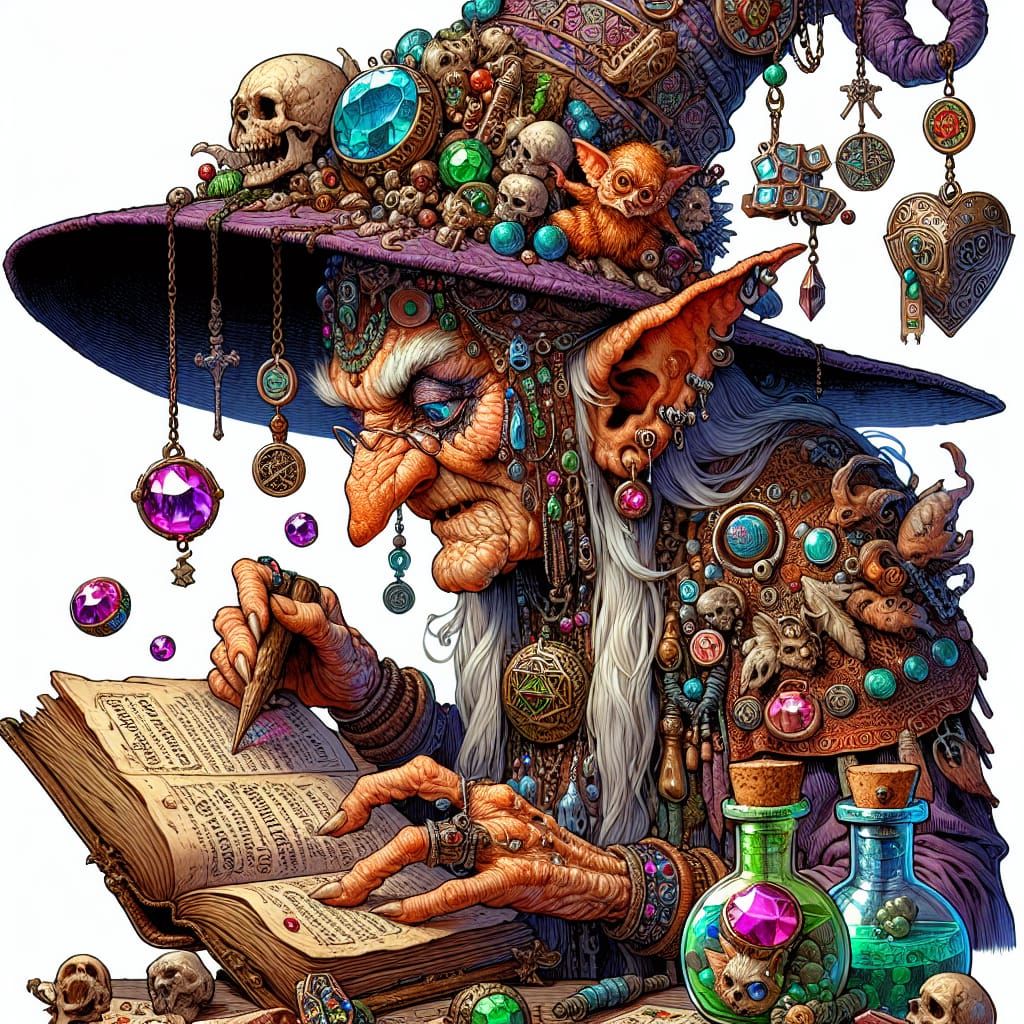 Enchanted Goblin Witch Conjured in Whimsical High Fantasy St...