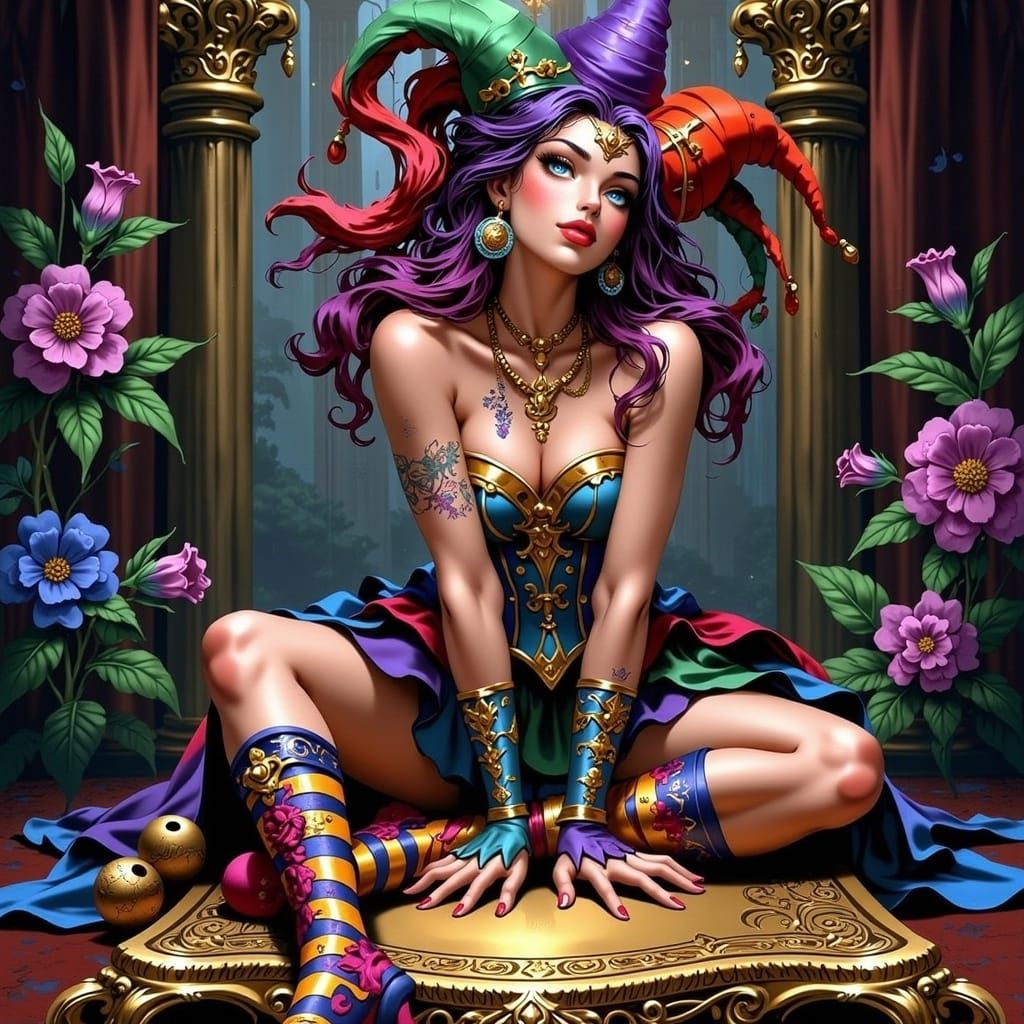 Whimsical Tarot Card: The Fool with Female Figure