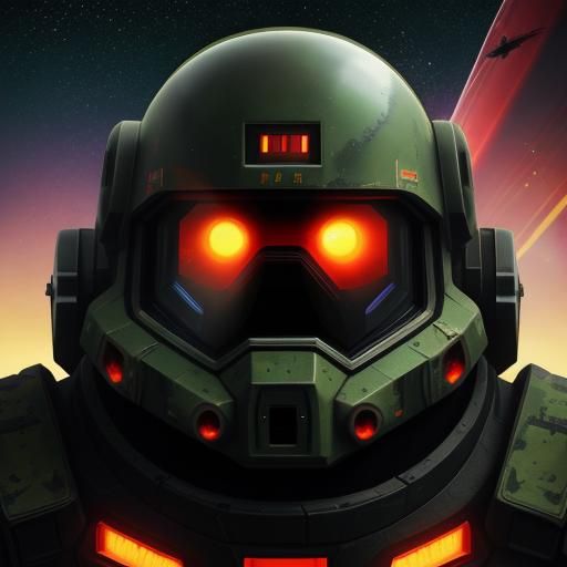 Helldiver Soldier in Retro Synthwave Style