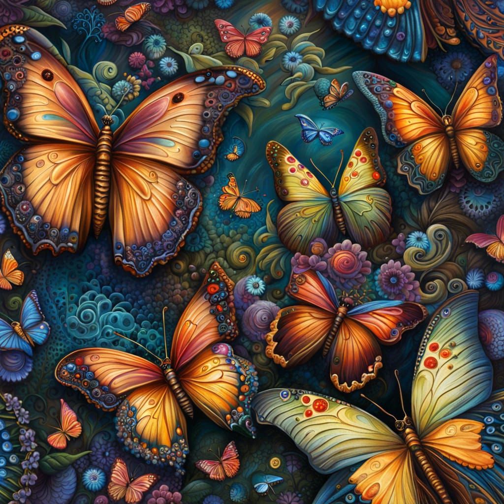 Mystical Butterflies in a Dreamy Surreal Oil Painting