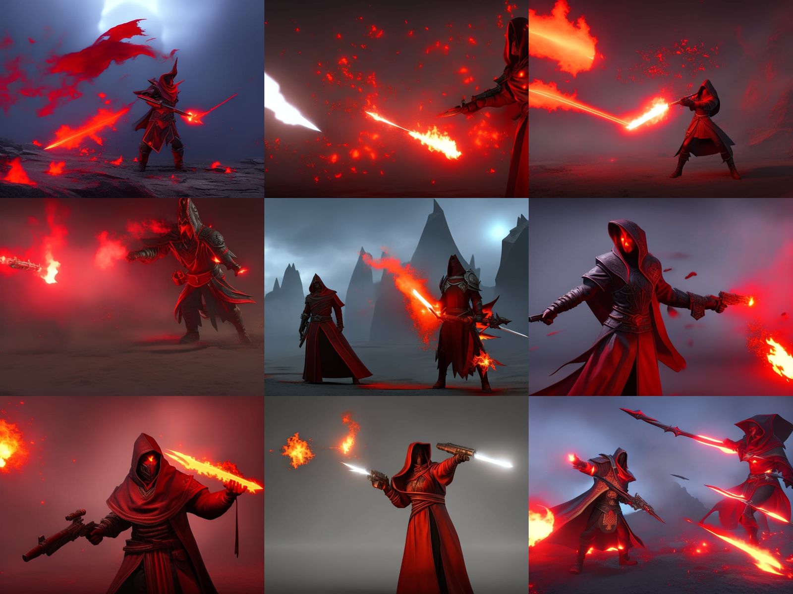 Red Priest Cultist Shooting Fireball, Dark Fantasy Art