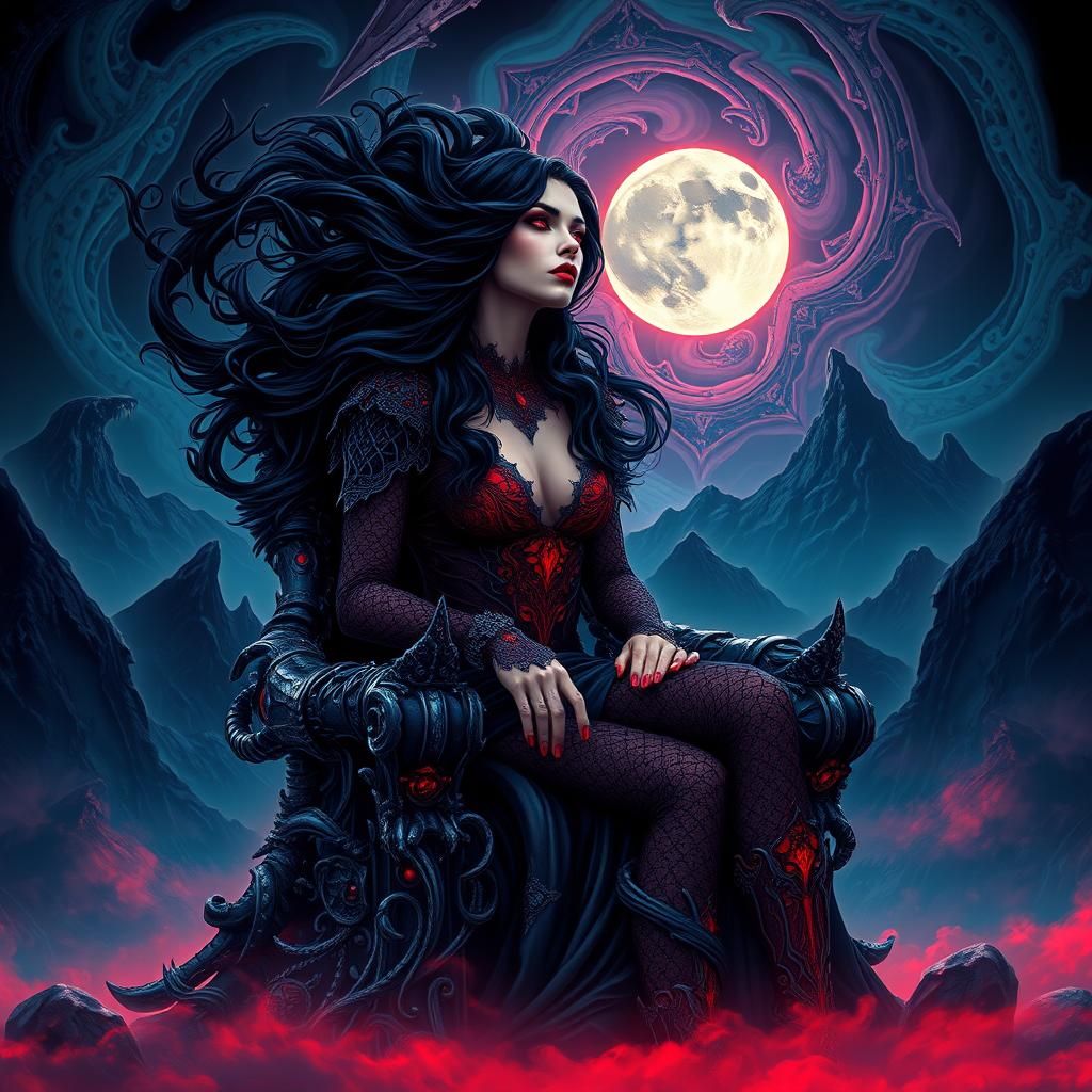 Mystical Woman on Fractal Throne in Gothic Victorian Style