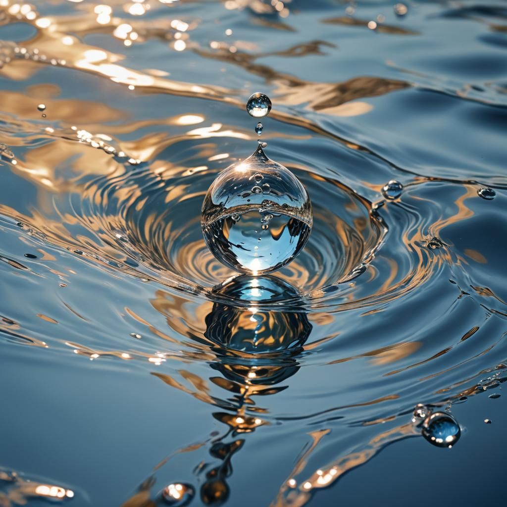 Water Drop Creates Ocean Ripples: Hyper-Realistic Art