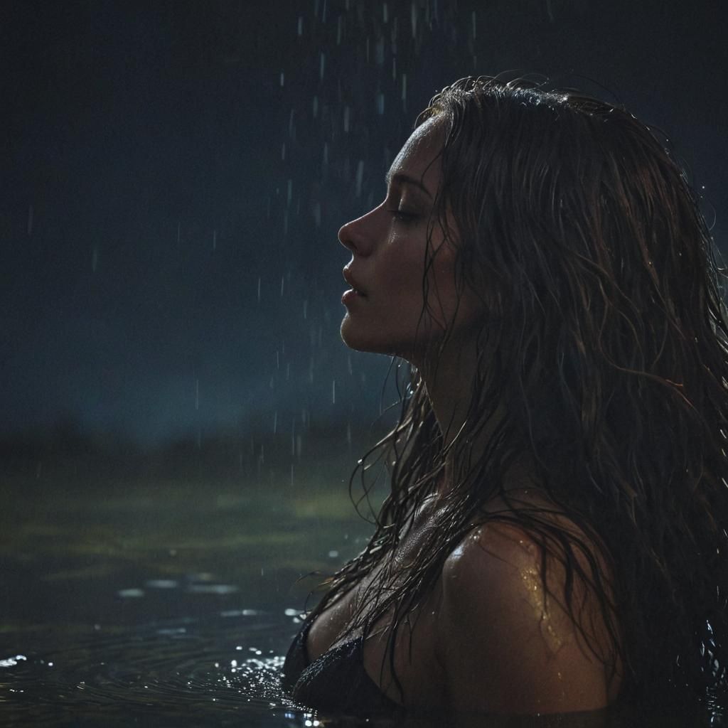 Woman Emerges from Moonlit Pond: Splash Art