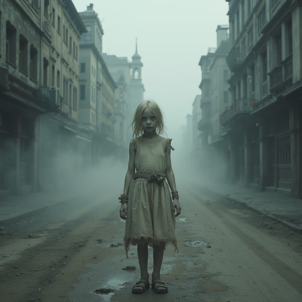 The Pale Girl of Gravenmoor in a Dark, Gothic Cityscape