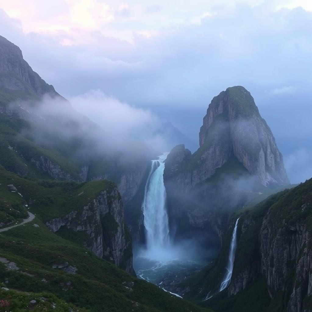 Glowing Waterfall in Ethereal Light