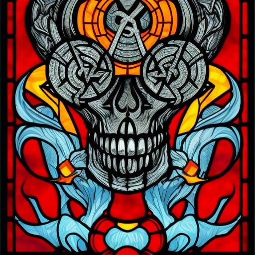 Stained Glass Hydra Candy Skull: Comic Style