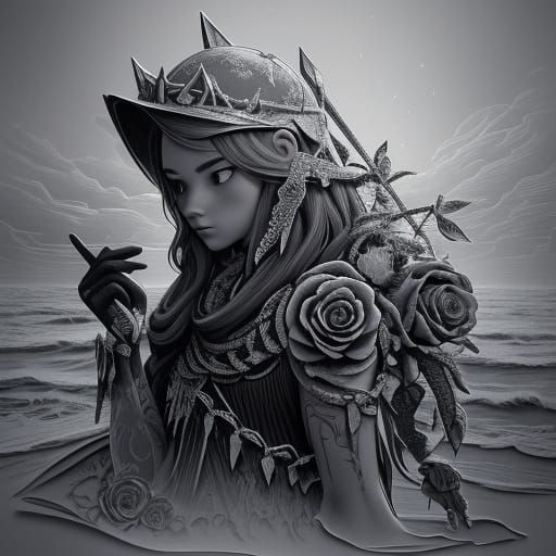 Detailed Charcoal Tattoo Art Diptych in Vintage Style