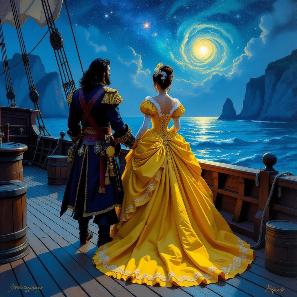 Pirate King and Queen Under Starry Night Sky