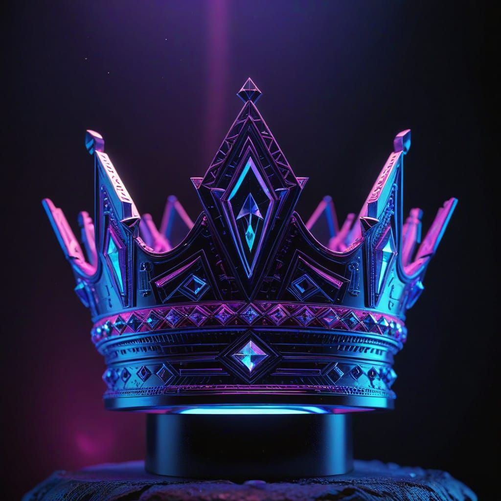 Futuristic Crown with Neon Diamonds in Synthwave Style