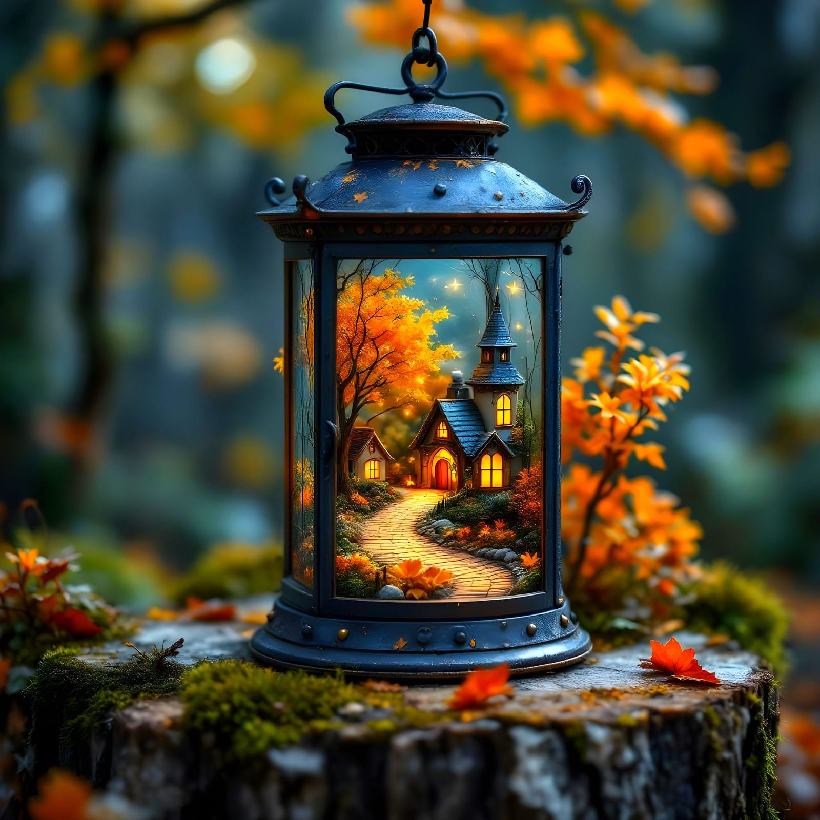 Tiny Magical Village Inside an Old Lantern
