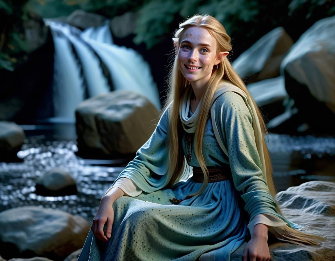 Ethereal Elf in Snowy Forest, Renaissance Oil Painting