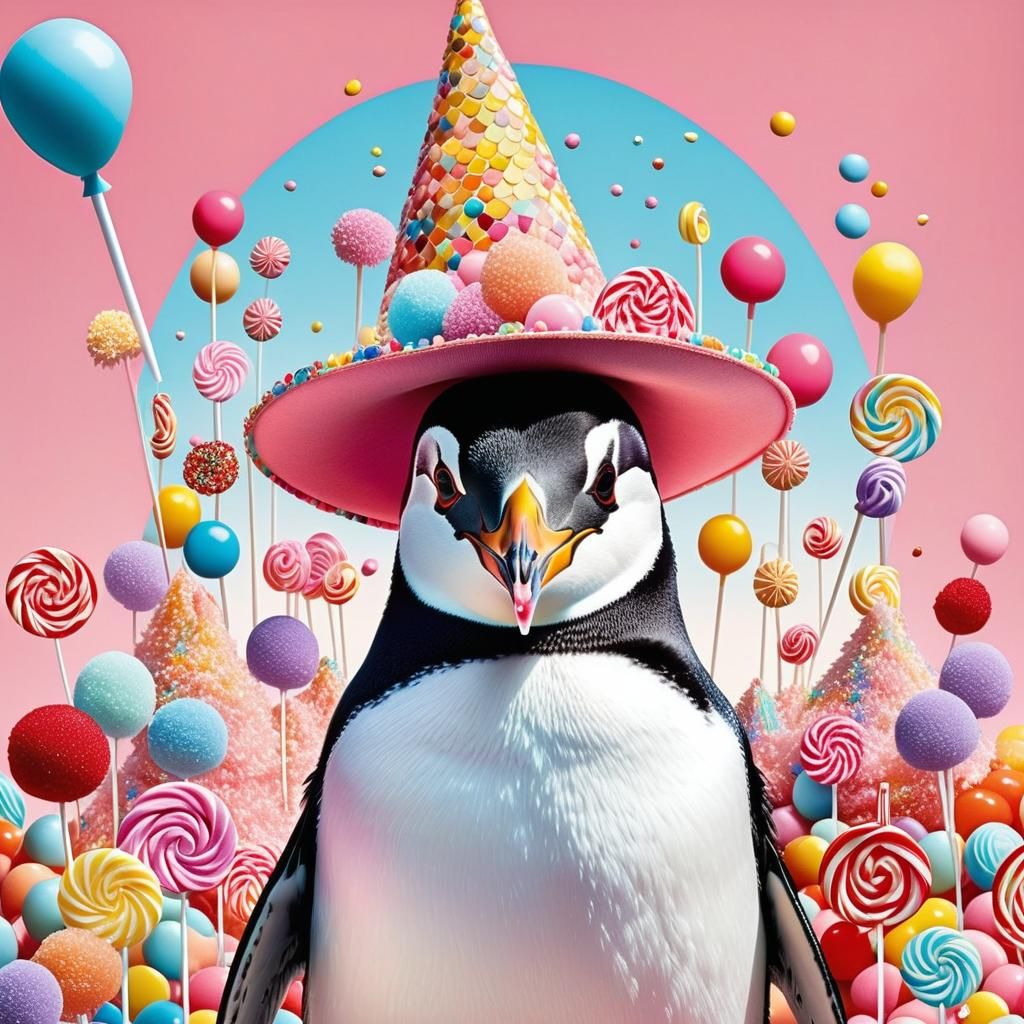 Penguin in Candyland: A Digital Art Masterpiece
